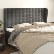 sengegavl med kanter 203x23x118/128 cm fløjl mørkegrå