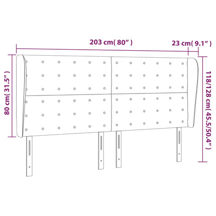 sengegavl med kanter 203x23x118/128 cm fløjl sort