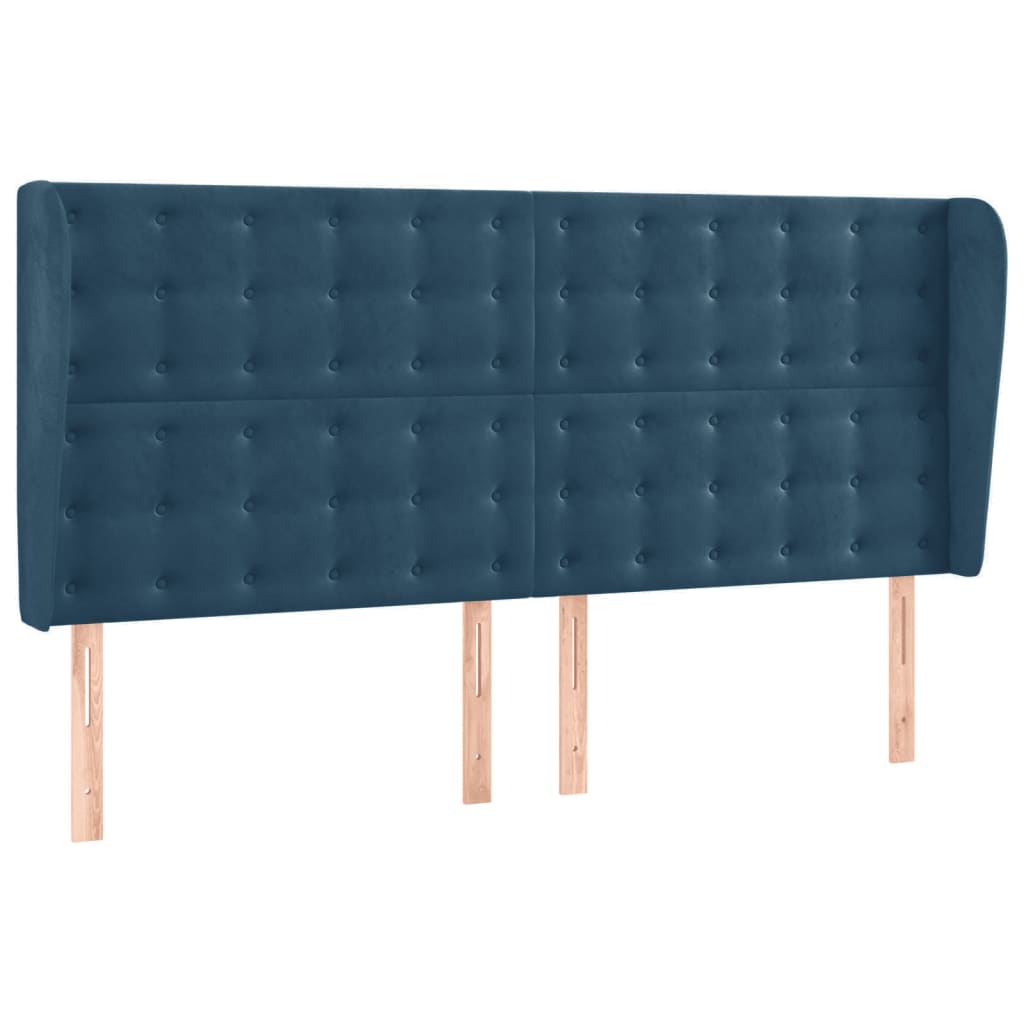 sengegavl med kanter 203x23x118/128 cm fløjl mørkeblå