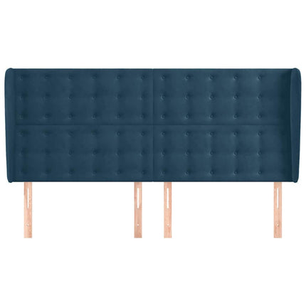 sengegavl med kanter 203x23x118/128 cm fløjl mørkeblå