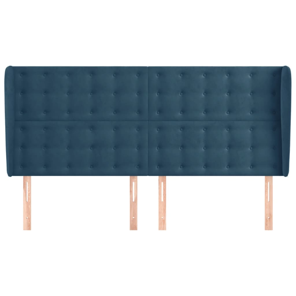 sengegavl med kanter 203x23x118/128 cm fløjl mørkeblå