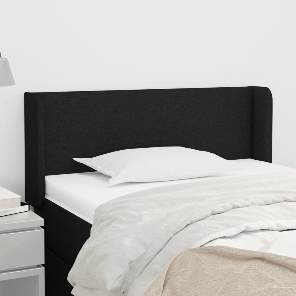 sengegavl med kanter 83x16x78/128 cm stof sort