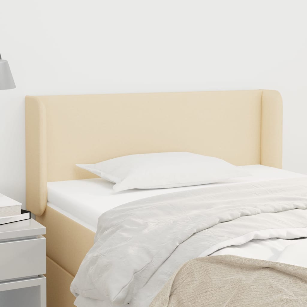 sengegavl med kanter 93x16x78/88 cm stof cremefarvet