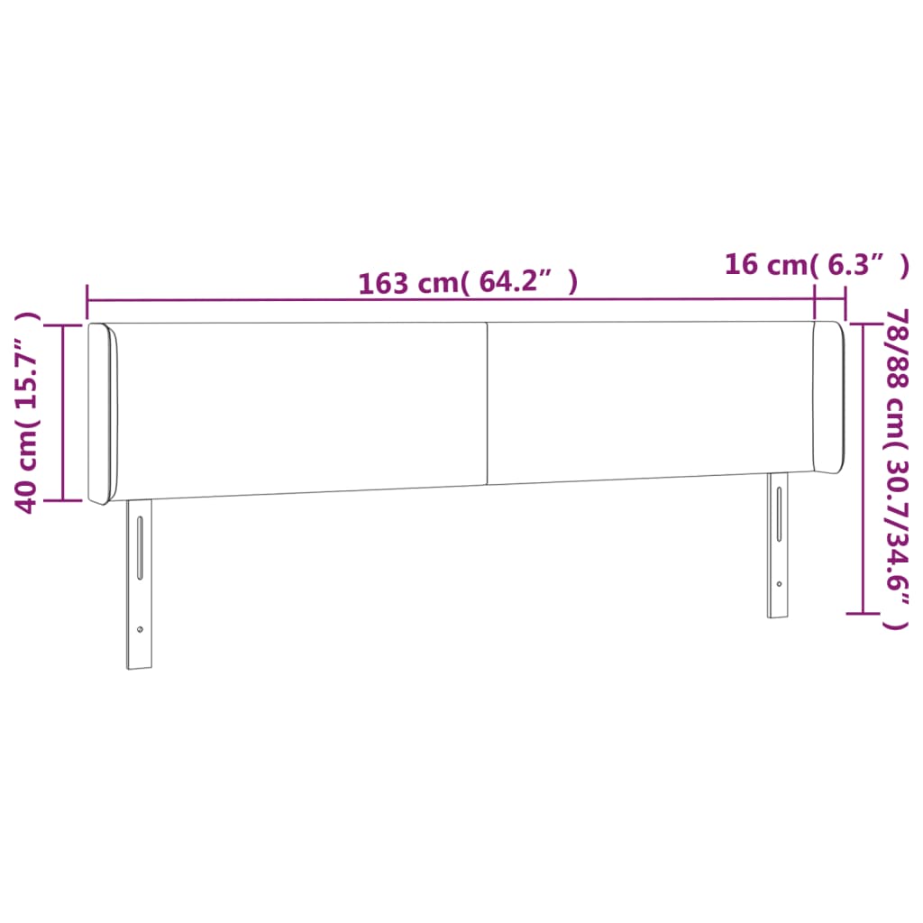 sengegavl med kanter 163x16x78/88 cm stof cremefarvet