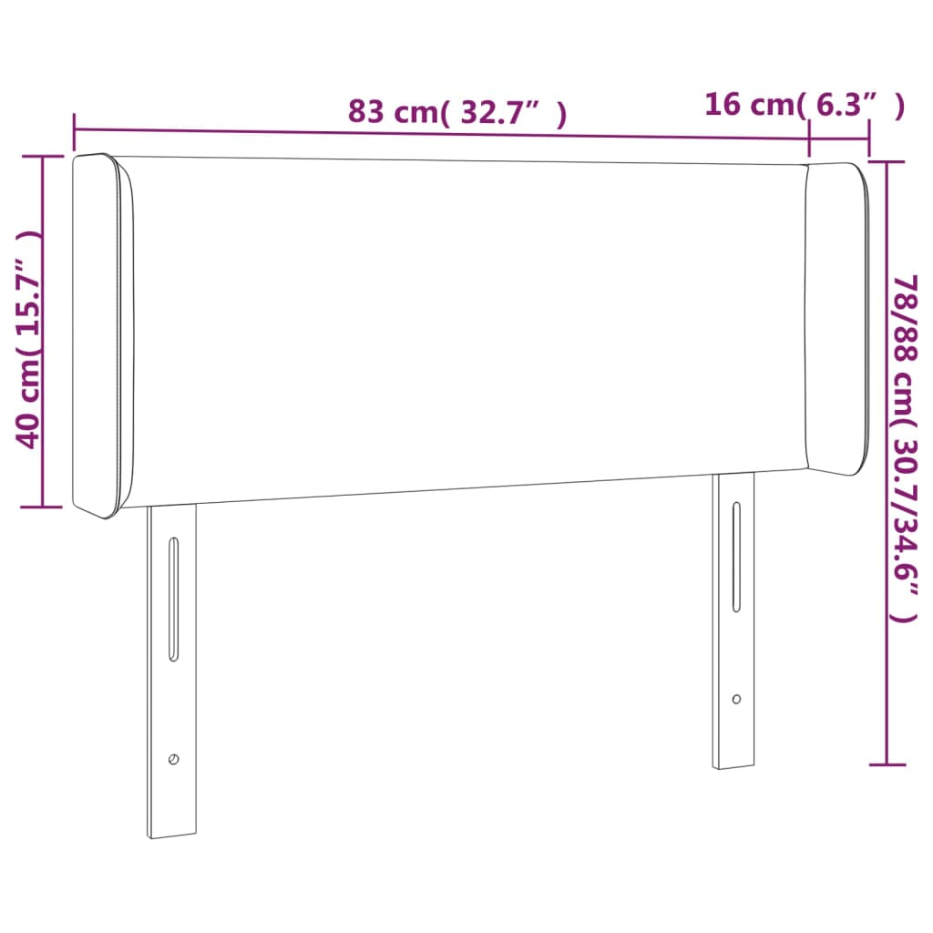 sengegavl med kanter 83x16x78/88 cm fløjl sort