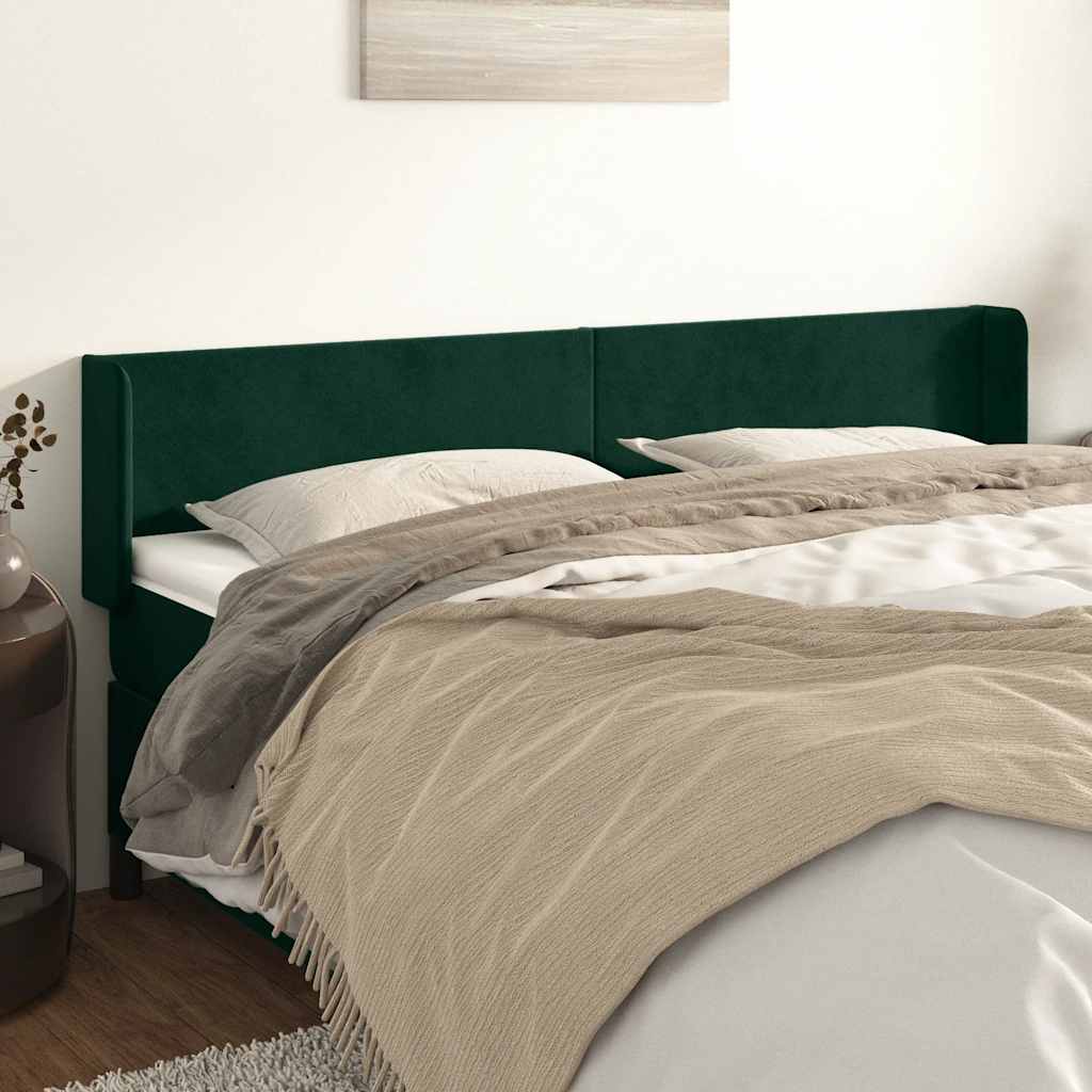 sengegavl med kanter 163x16x78/88 cm fløjl mørkegrøn
