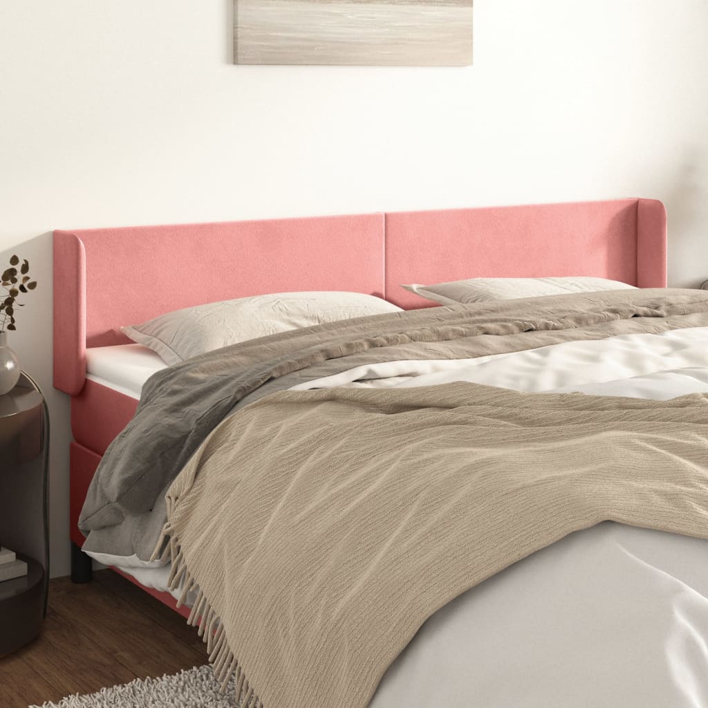 sengegavl med kanter 183x16x78/88 cm fløjl lyserød