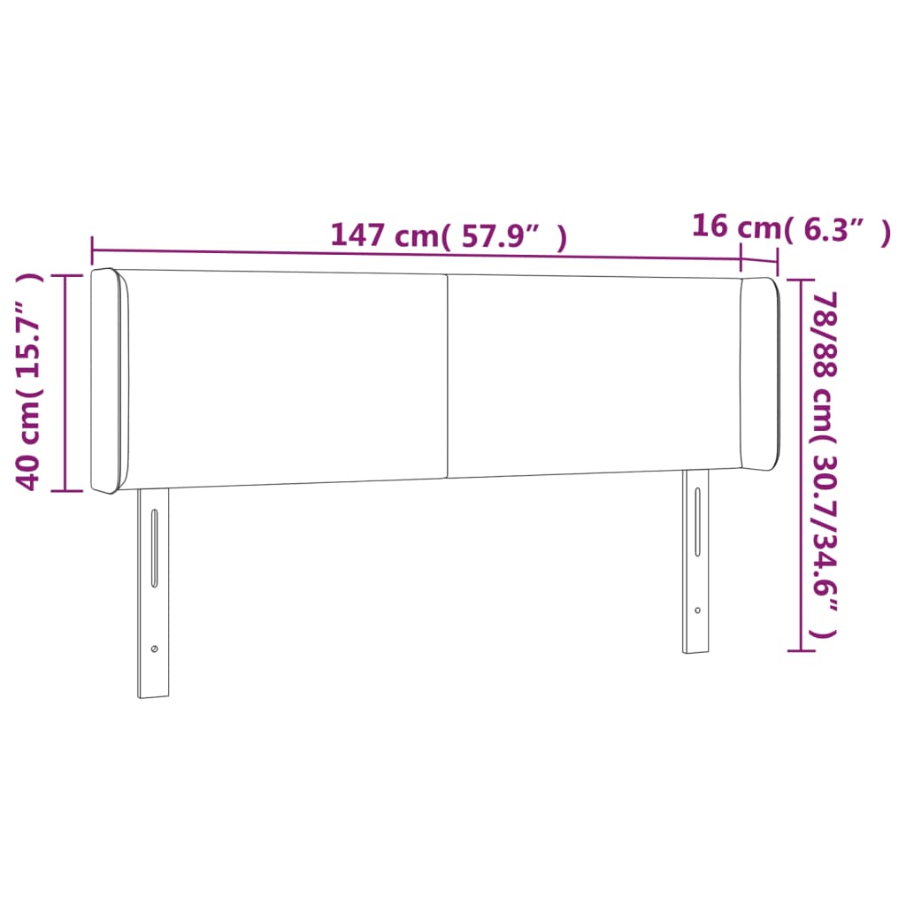 sengegavl med kanter 147x16x78/88 cm kunstlæder hvid