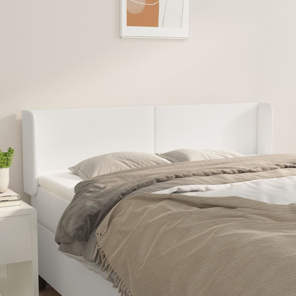 sengegavl med kanter 147x16x78/88 cm kunstlæder hvid
