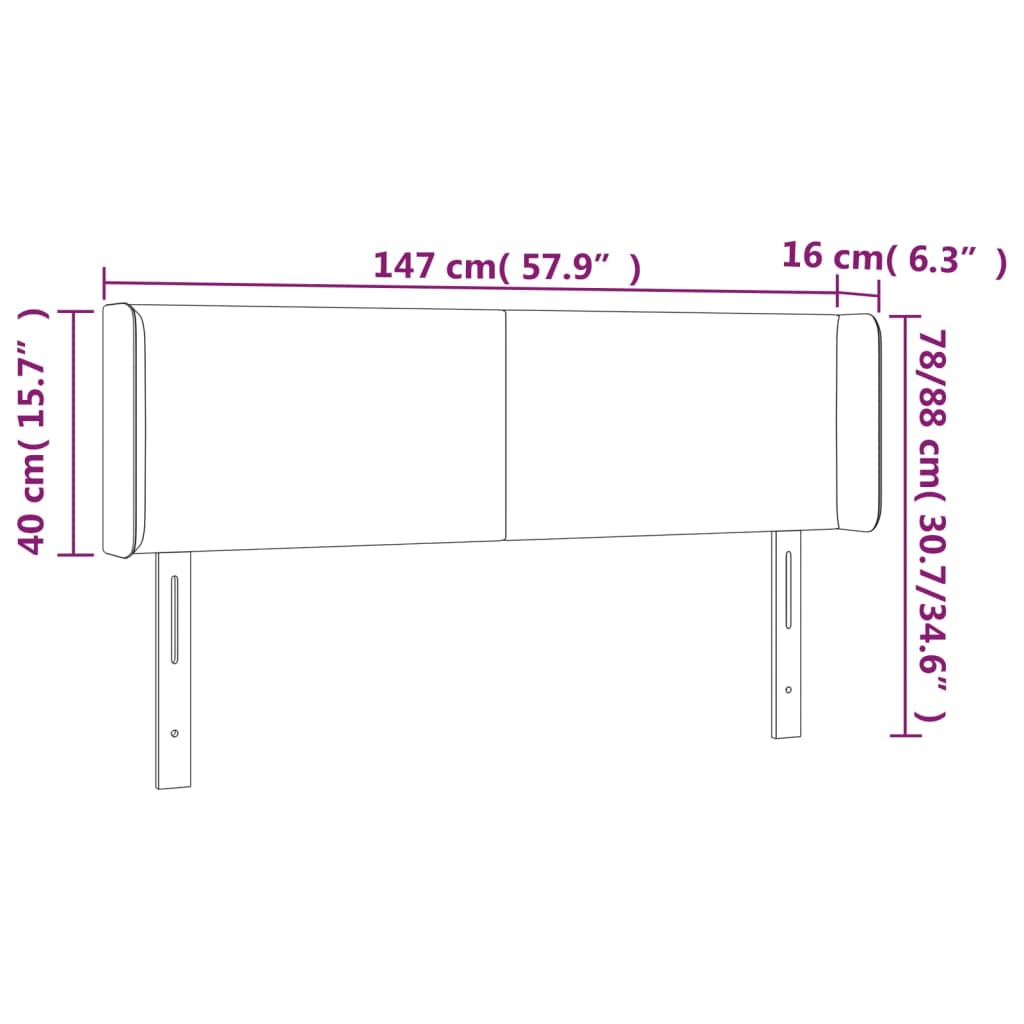 sengegavl med kanter 147x16x78/88 cm kunstlæder cremefarvet