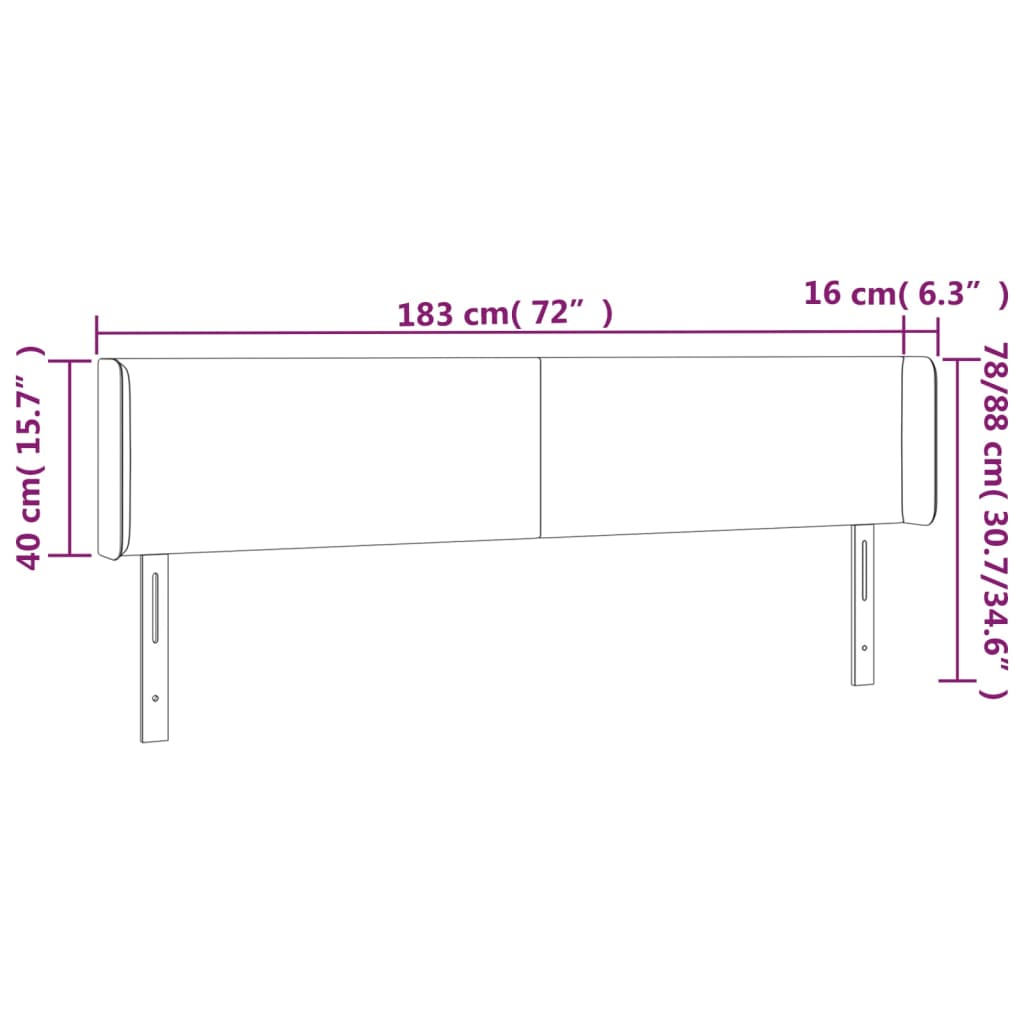 sengegavl med kanter 183x16x78/88 cm kunstlæder cremefarvet