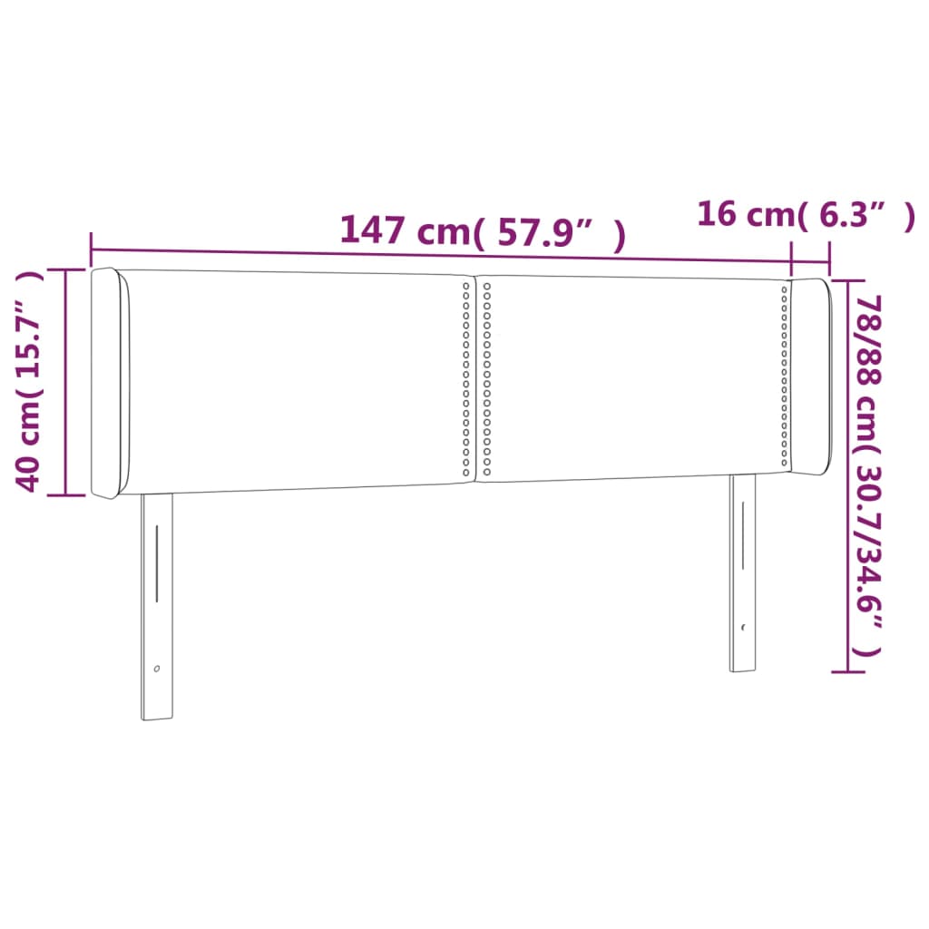 sengegavl med kanter 147x16x78/88 cm stof sort