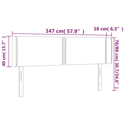sengegavl med kanter 147x16x78/88 cm stof cremefarvet