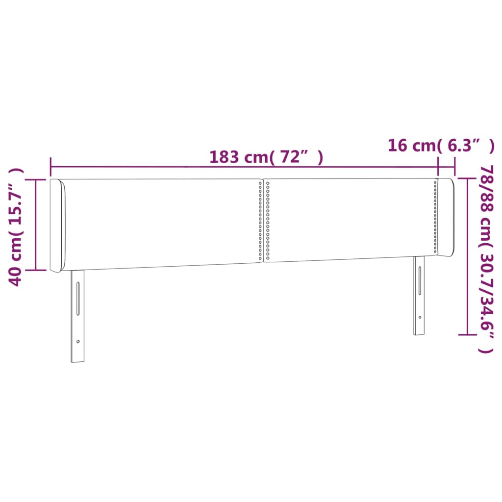 sengegavl med kanter 183x16x78/88 cm stof cremefarvet