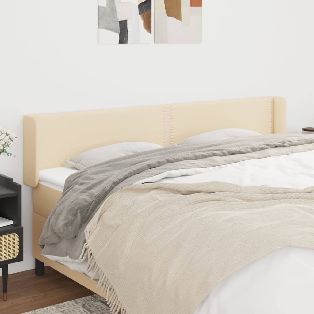 sengegavl med kanter 183x16x78/88 cm stof cremefarvet