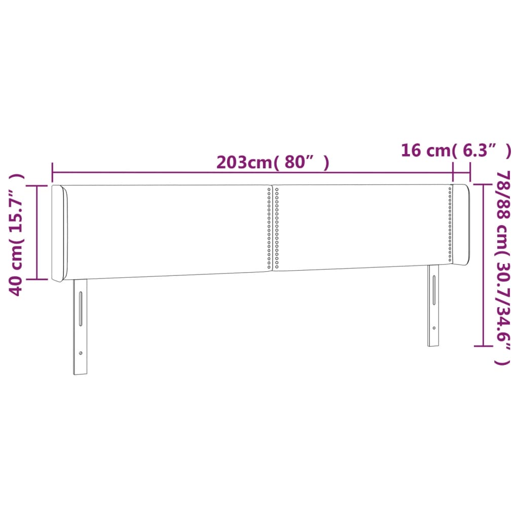 sengegavl med kanter 203x16x78/88 cm stof lysegrå
