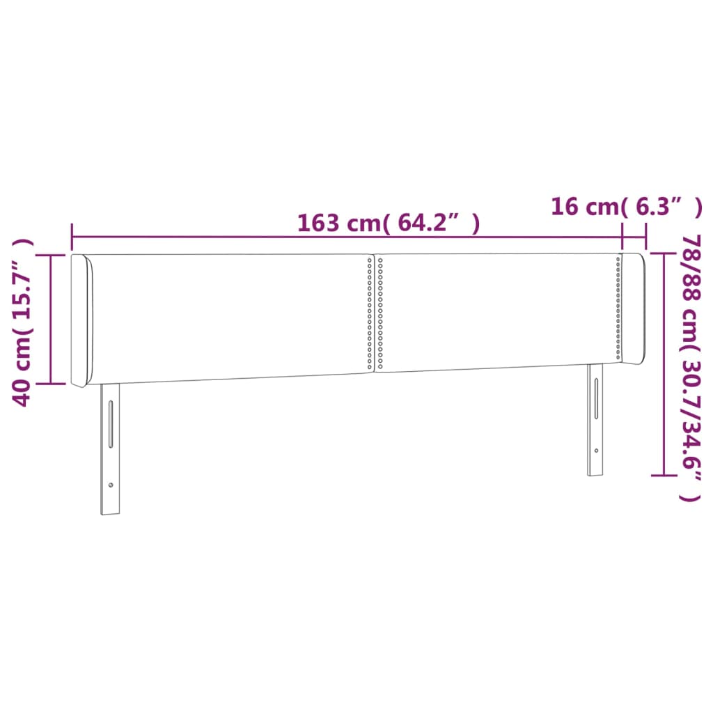 sengegavl med kanter 163x16x78/88 cm fløjl sort