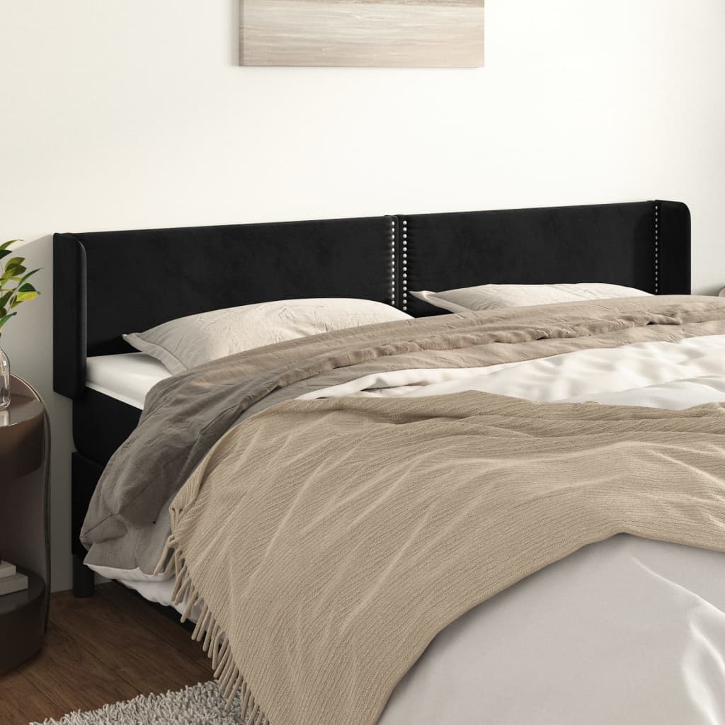 sengegavl med kanter 163x16x78/88 cm fløjl sort