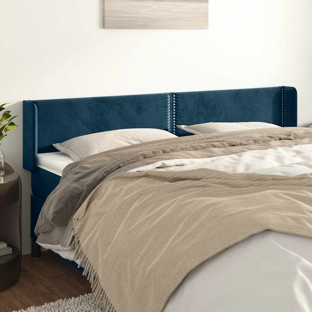 sengegavl med kanter 163x16x78/88 cm fløjl mørkeblå