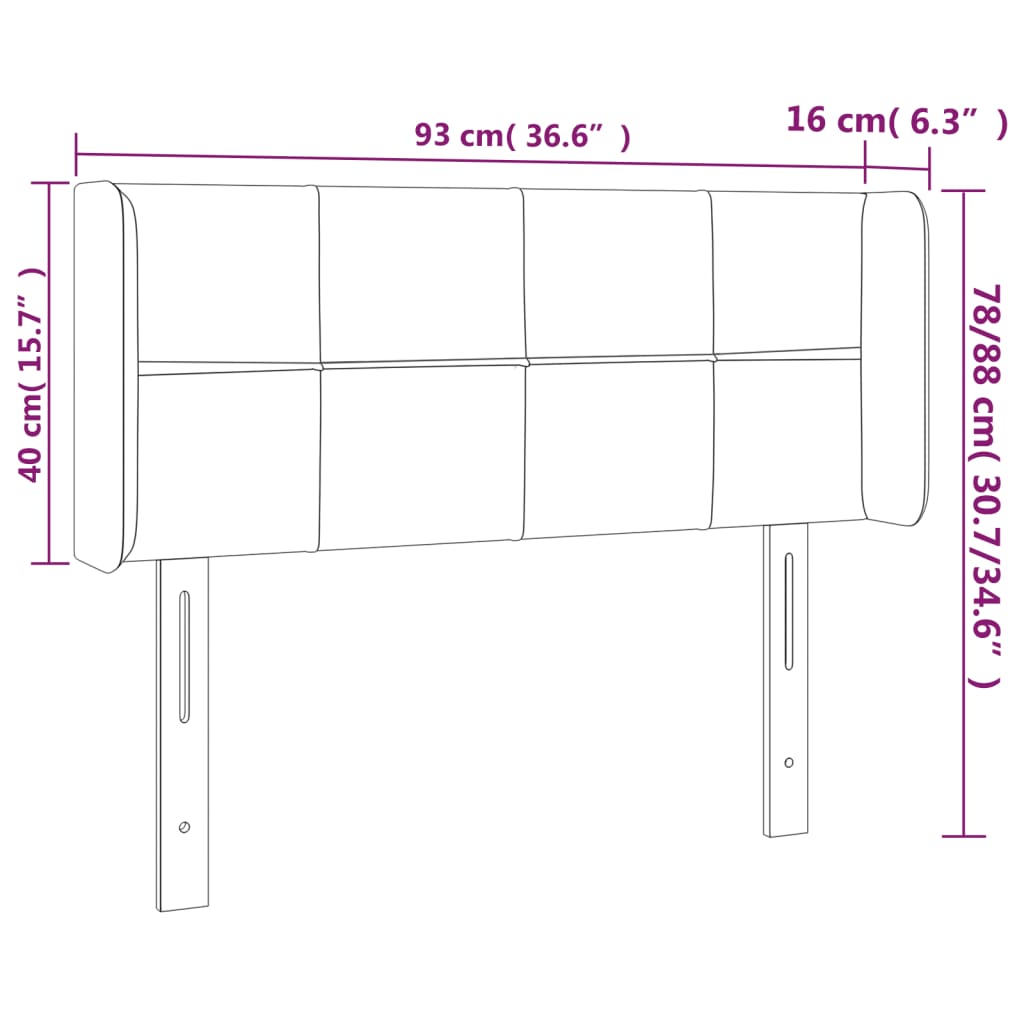 sengegavl med kanter 93x16x78/128 cm stof lysegrå