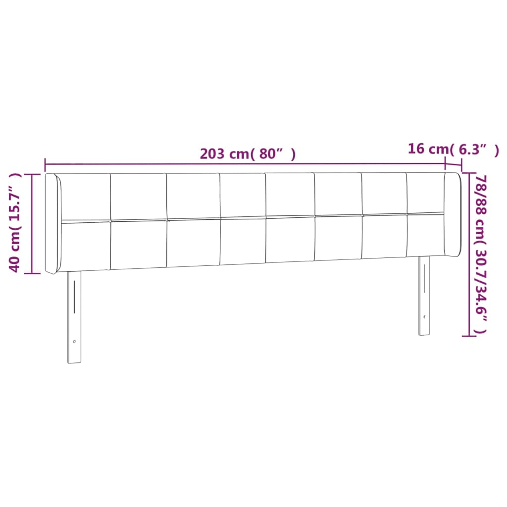 sengegavl med kanter 203x16x78/88 cm stof cremefarvet