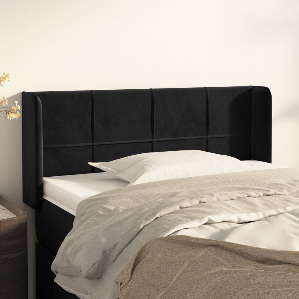 sengegavl med kanter 93x16x78/88 cm fløjl sort