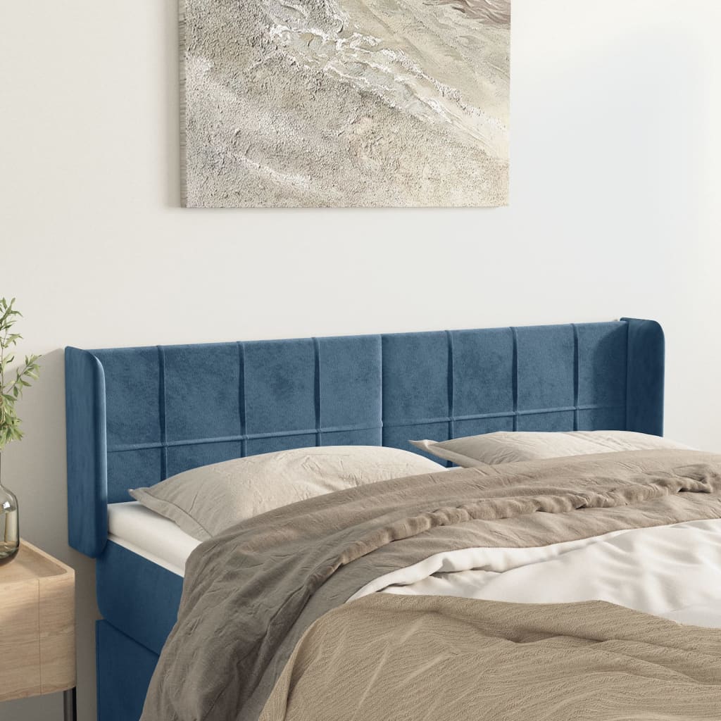 sengegavl med kanter 147x16x78/88 cm fløjl mørkeblå