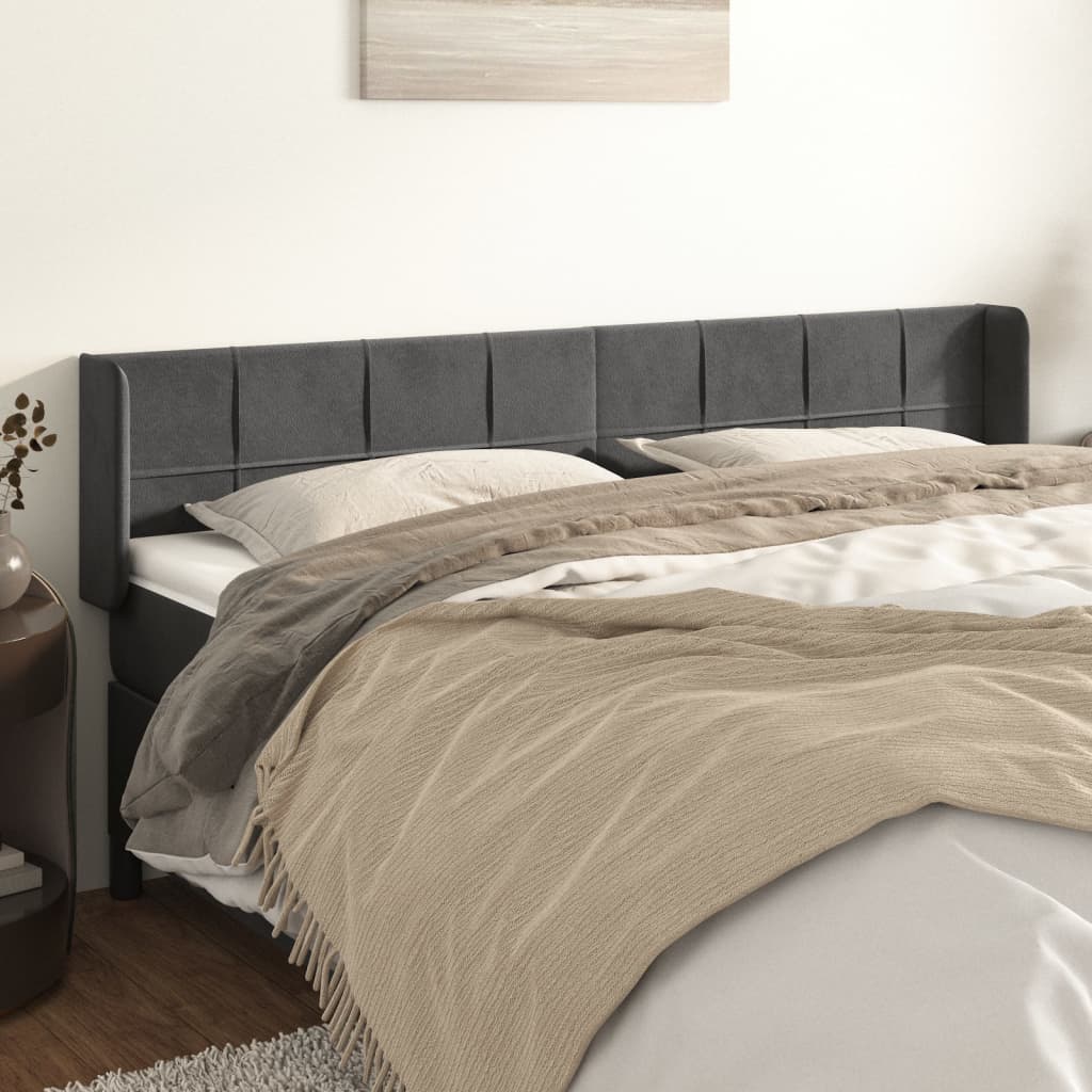 sengegavl med kanter 183x16x78/88 cm fløjl mørkegrå