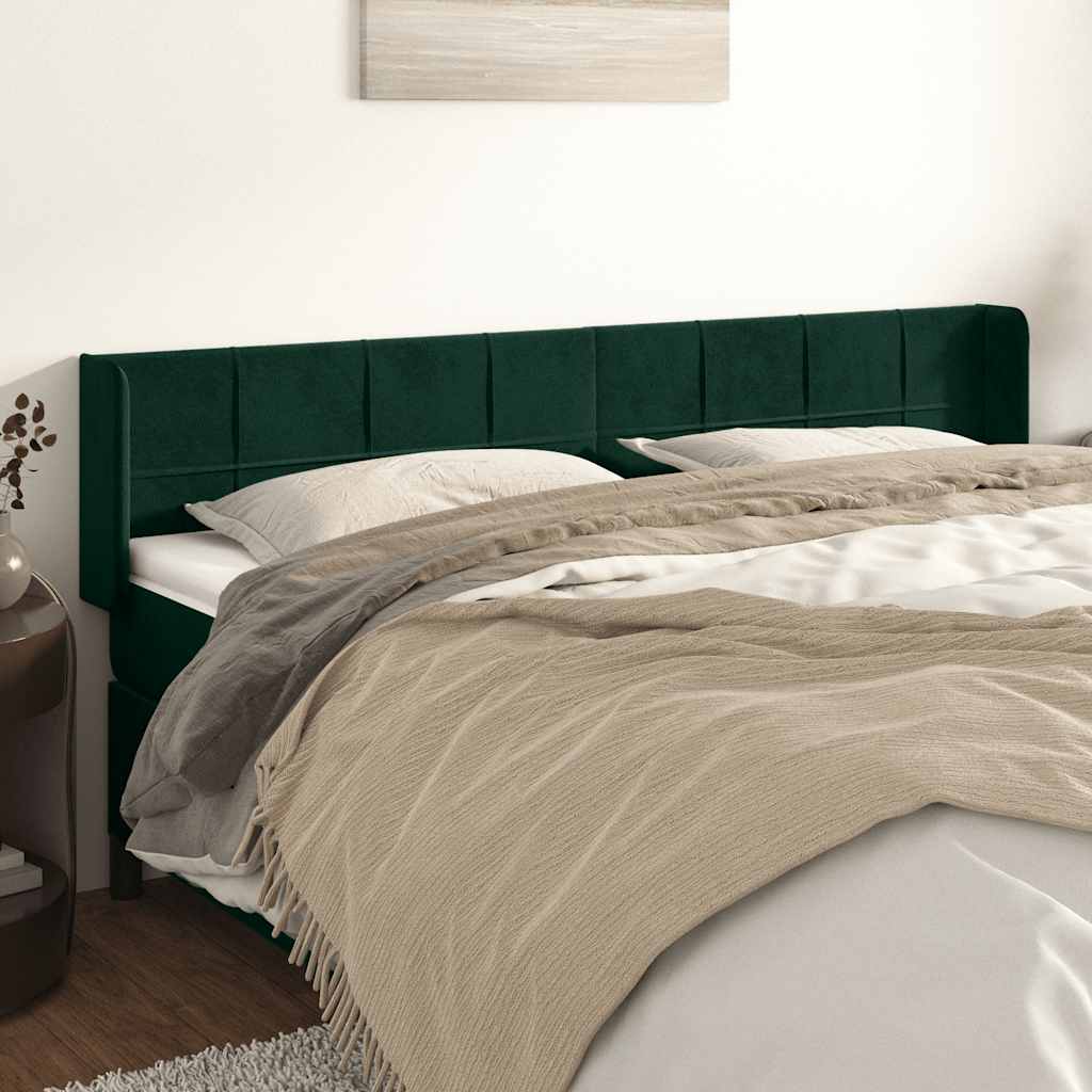 sengegavl med kanter 203x16x78/88 cm fløjl mørkegrøn