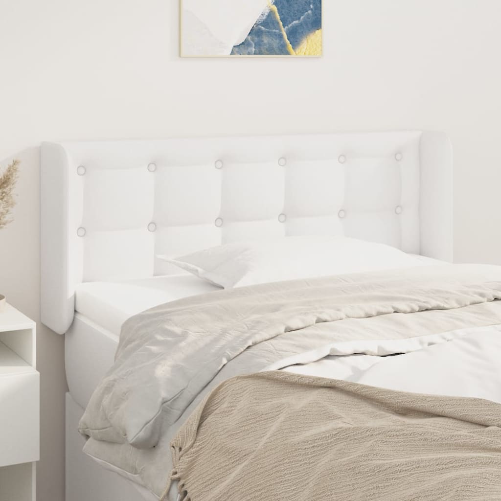 sengegavl med kanter 83x16x78/88 cm kunstlæder hvid