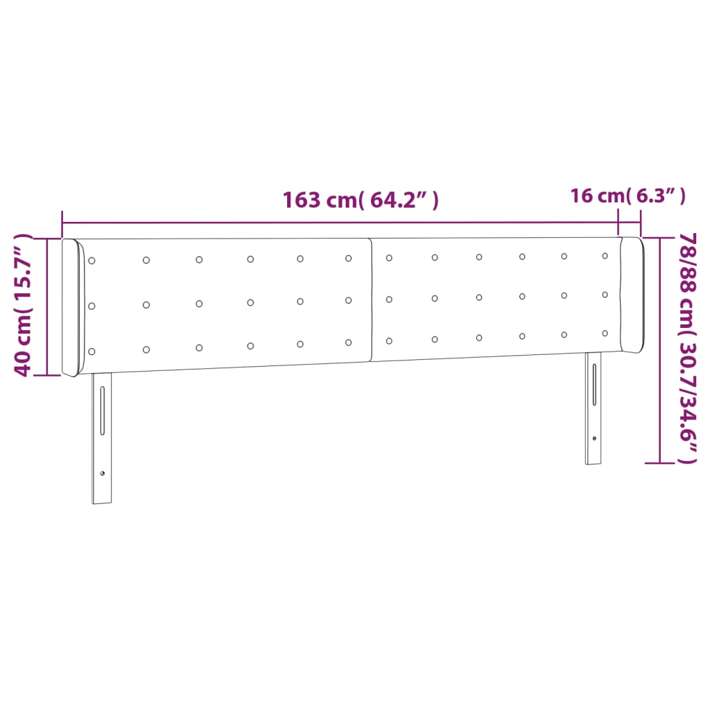 sengegavl med kanter 163x16x78/88 cm kunstlæder hvid