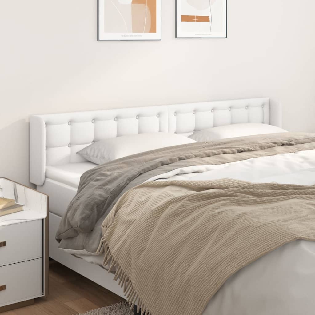 sengegavl med kanter 203x16x78/88 cm kunstlæder hvid