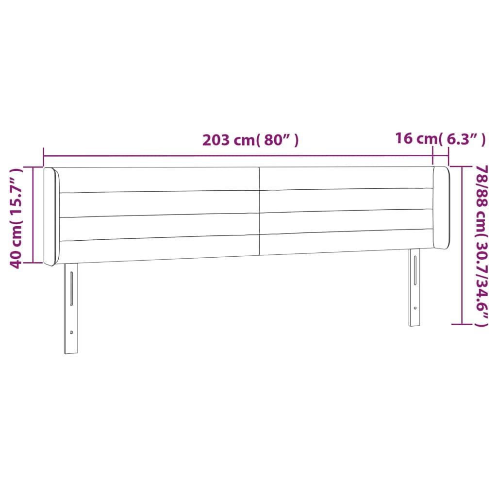 sengegavl med kanter 203x16x78/88 cm stof sort