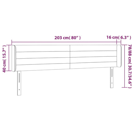 sengegavl med kanter 203x16x78/88 cm stof cremefarvet