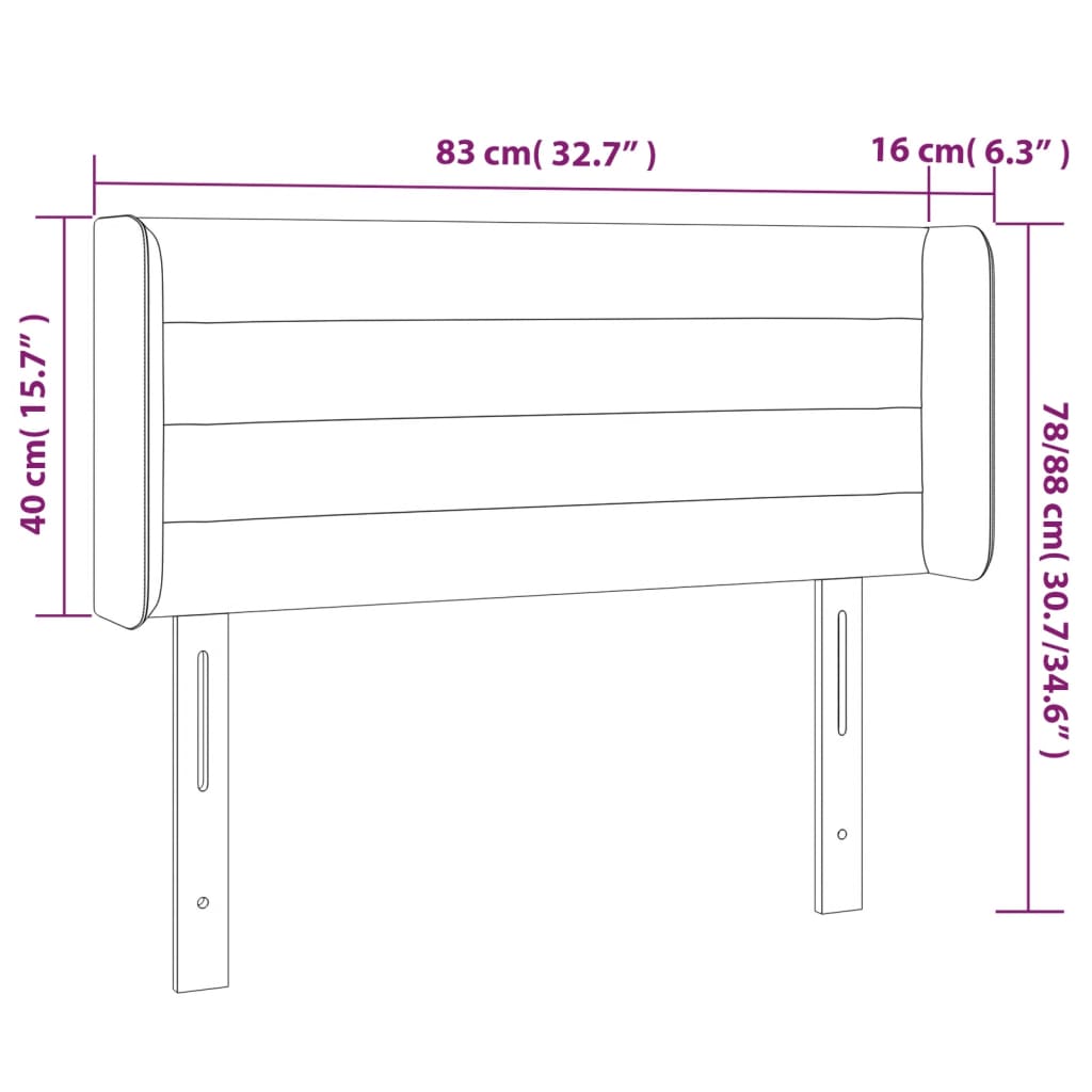 sengegavl med kanter 83x16x78/88 cm fløjl lysegrå