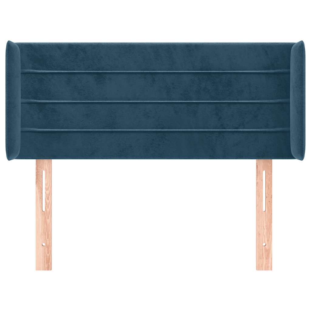 sengegavl med kanter 103x16x78/88 cm fløjl mørkeblå