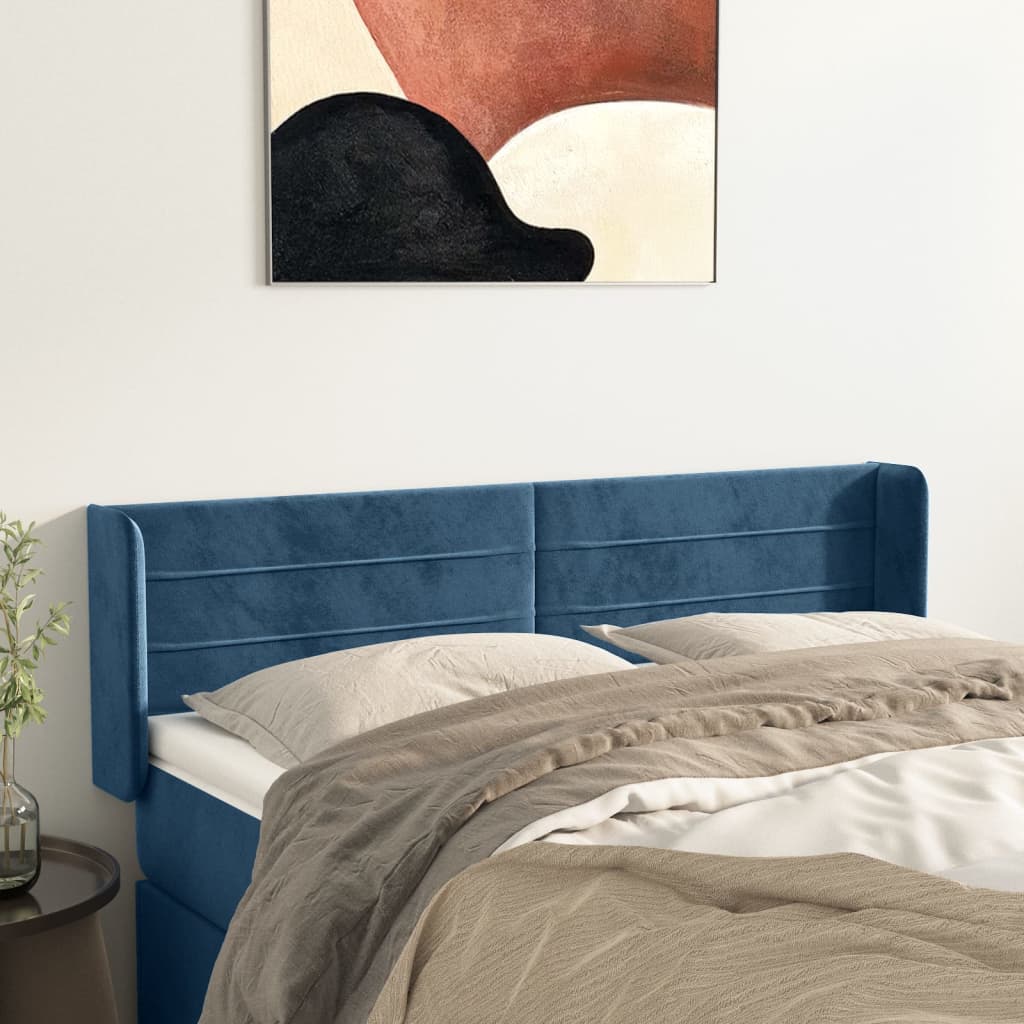 sengegavl med kanter 147x16x78/88 cm fløjl mørkeblå