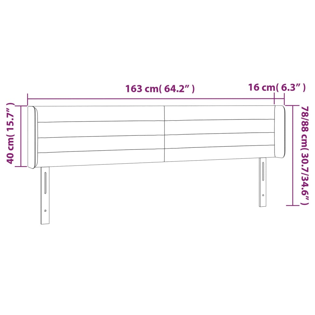 sengegavl med kanter 163x16x78/88 cm fløjl sort