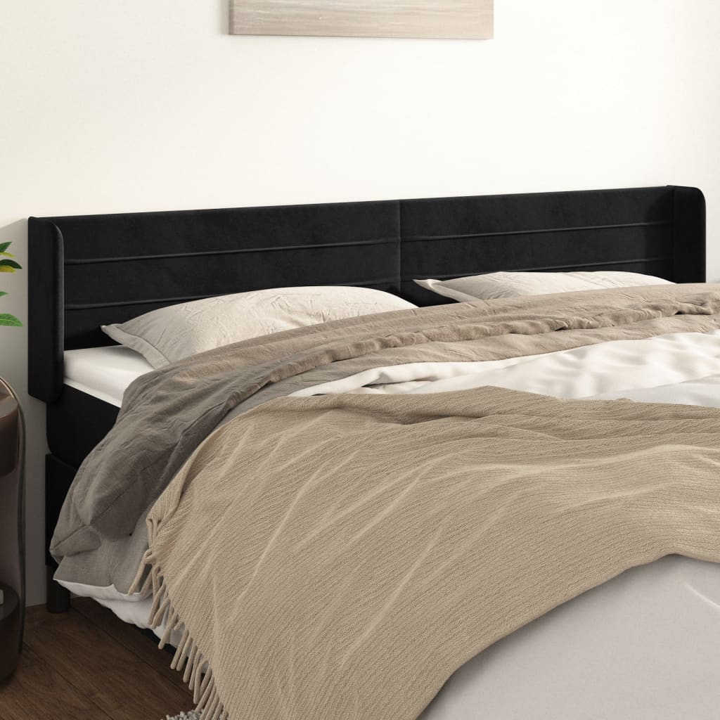 sengegavl med kanter 163x16x78/88 cm fløjl sort