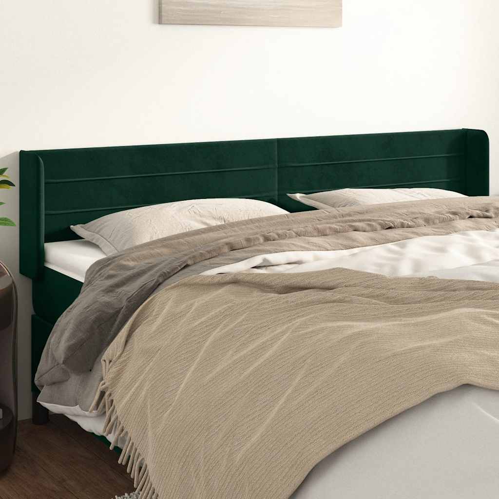 sengegavl med kanter 163x16x78/88 cm fløjl mørkegrøn