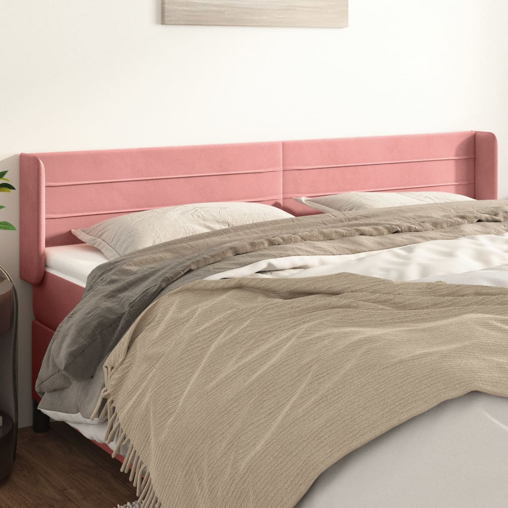 sengegavl med kanter 183x16x78/88 cm fløjl lyserød