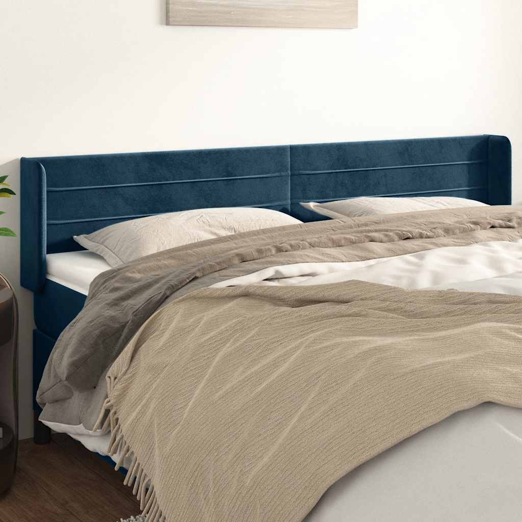 sengegavl med kanter 203x16x78/88 cm fløjl mørkeblå