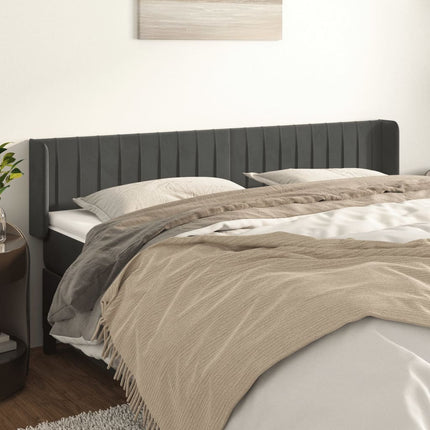 sengegavl med kanter 163x16x78/88 cm fløjl mørkegrå