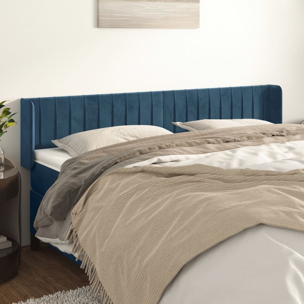 sengegavl med kanter 183x16x78/88 cm fløjl mørkeblå