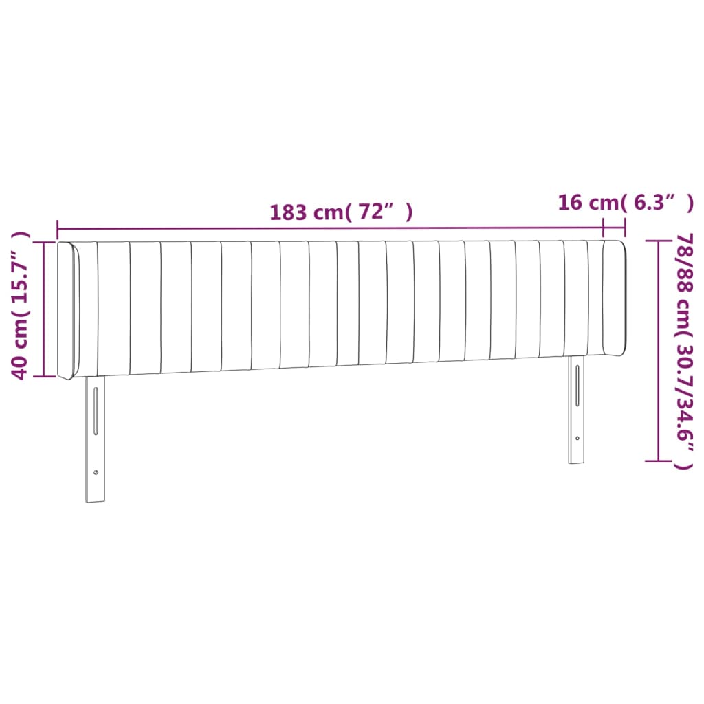 sengegavl med kanter 183x16x78/88 cm fløjl lyserød