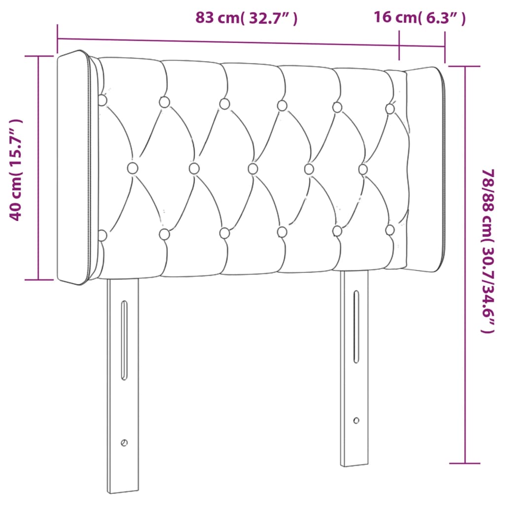 sengegavl med kanter 83x16x78/128 cm stof mørkegrå