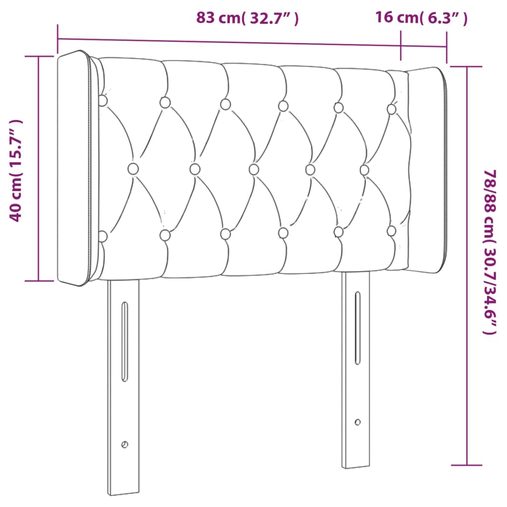 sengegavl med kanter 83x16x78/128 cm stof sort