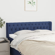 sengegavl med kanter 147x16x78/88 cm stof blå
