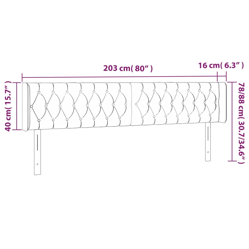 sengegavl med kanter 203x16x78/88 cm stof blå