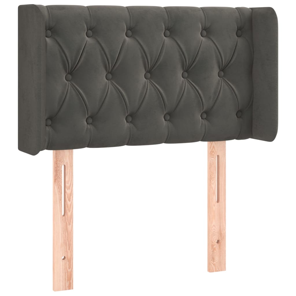 sengegavl med kanter 83x16x78/88 cm fløjl mørkegrå